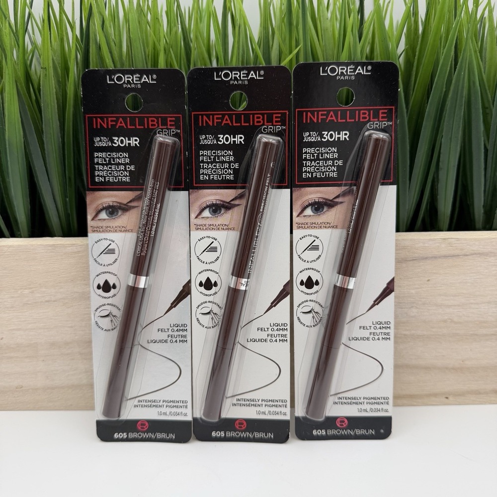 (3) L'Oreal Paris Infallible Grip Precision Liquid Felt 30HR Eyeliner 605 Brown